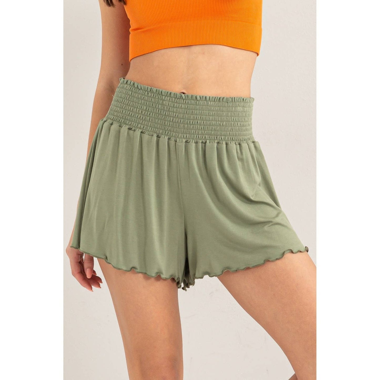 Jersey Smocked Lounge Shorts - Olive