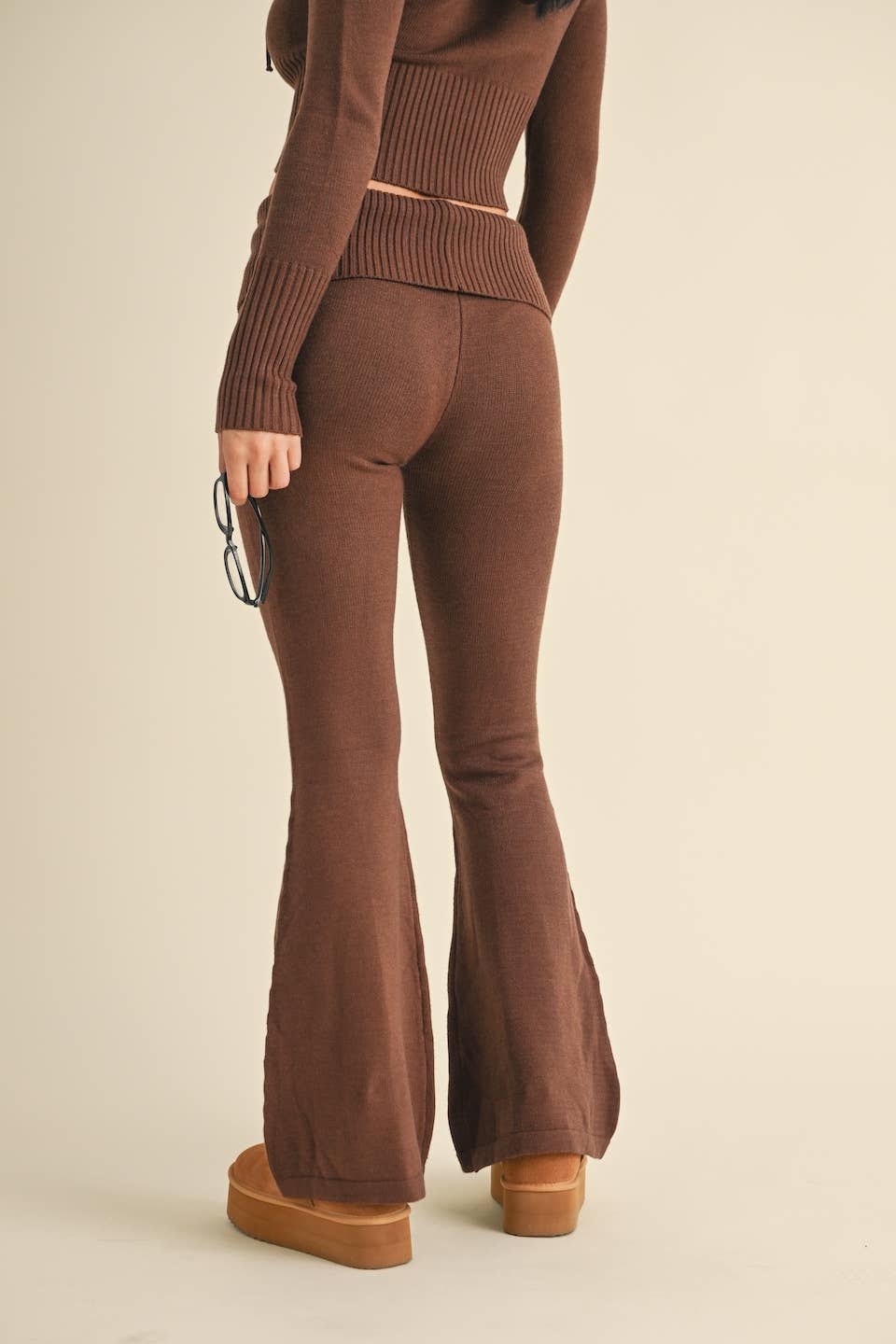 Chocolate Foldover Flare Sweater Pants