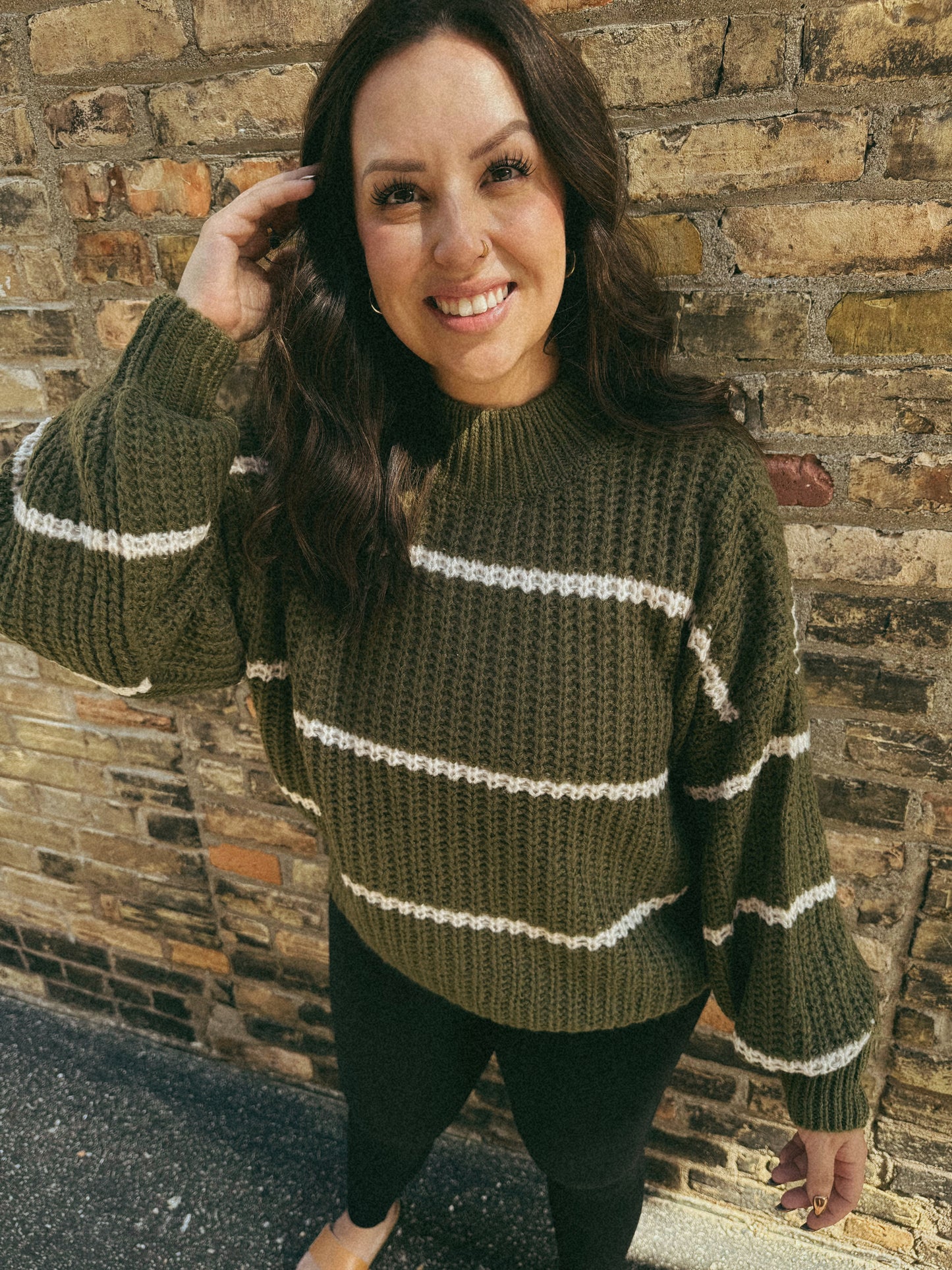 Olive Stripe Oversized Sweater