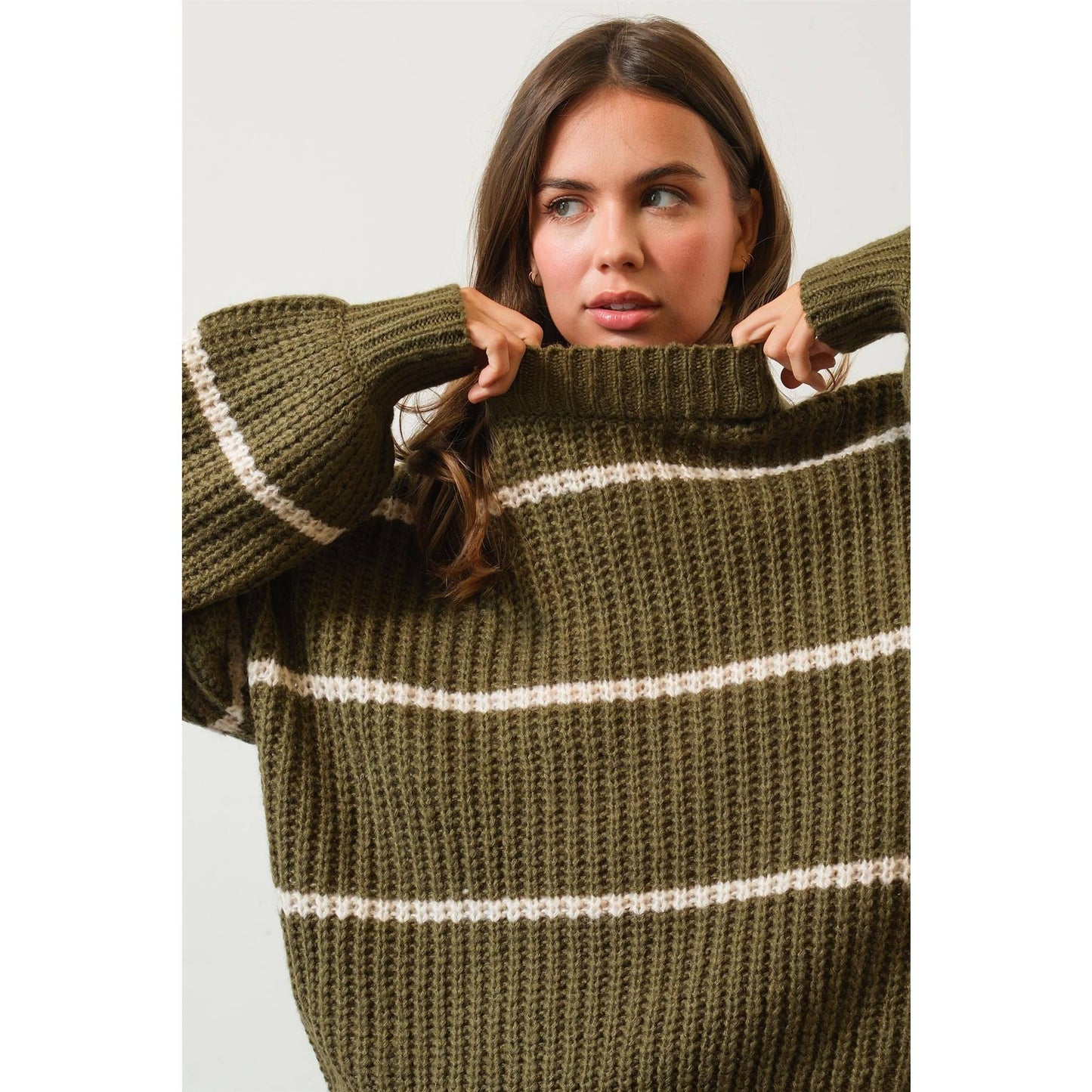 Olive Stripe Oversized Sweater