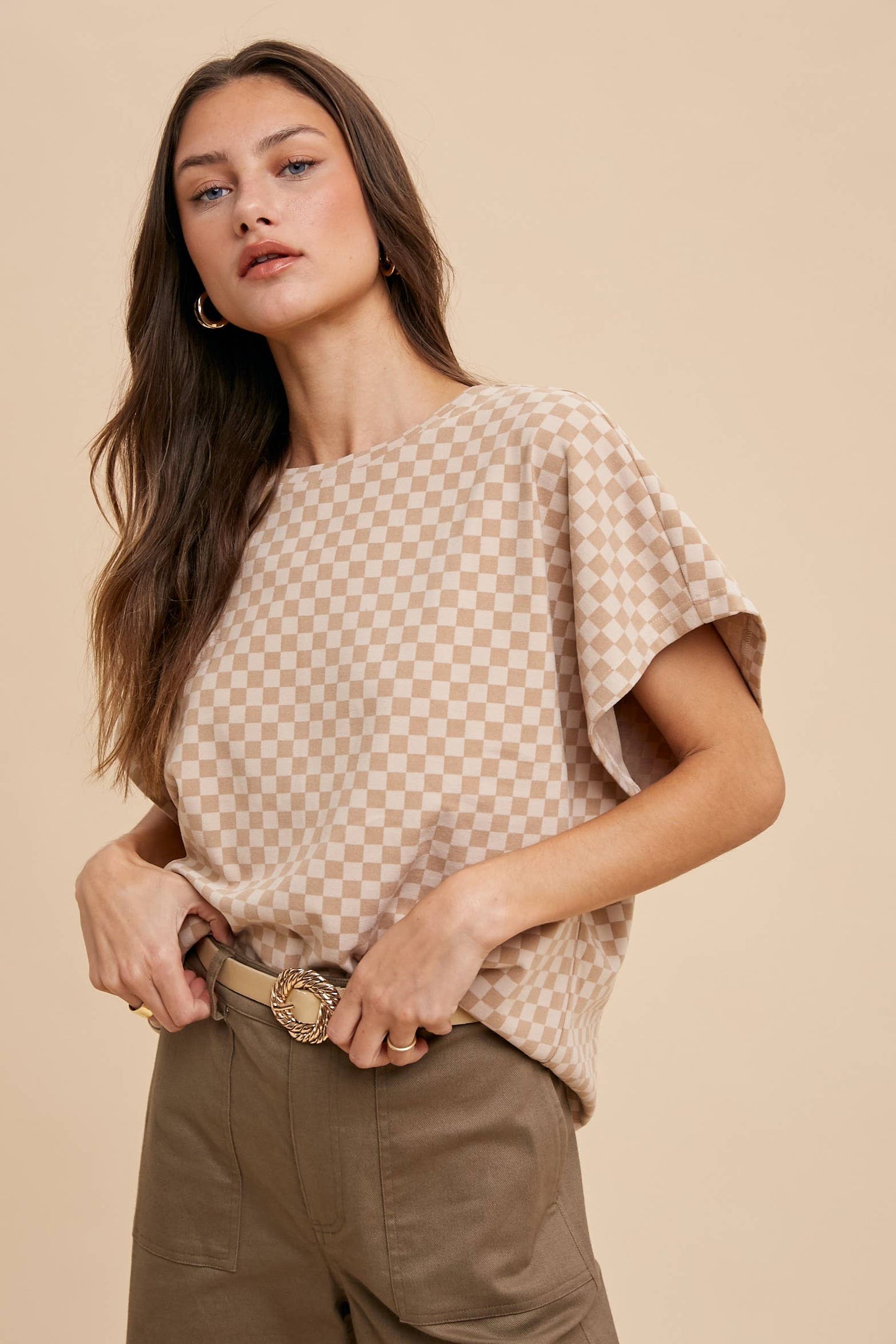 Checker Dolman Sleeve Top