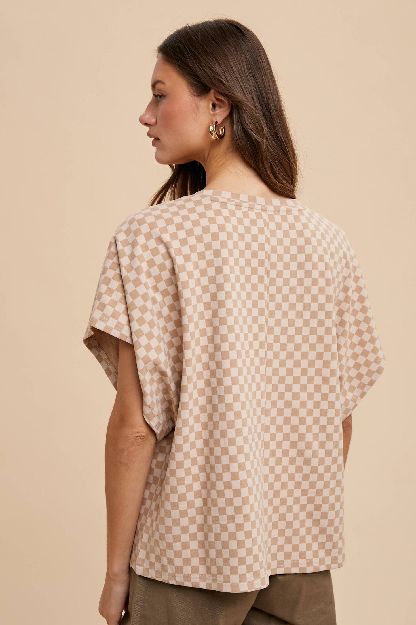 Checker Dolman Sleeve Top