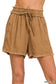 Frayed Linen Shorts - Camel