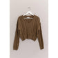 Olive V-Neck Cable Knit Sweater