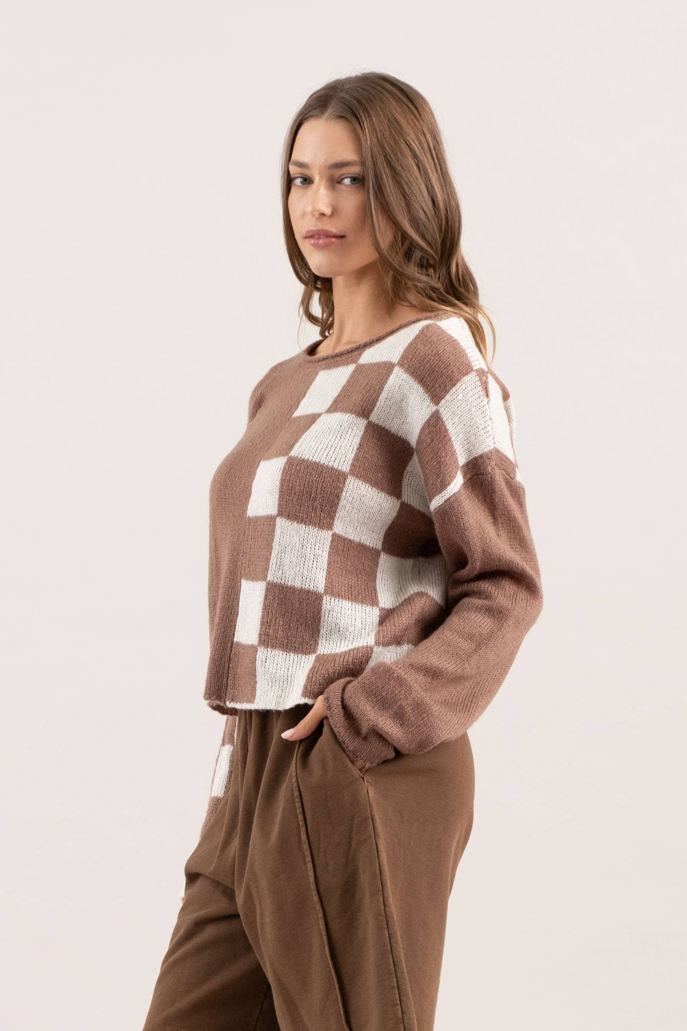 Checker Colorblock Knit Sweater