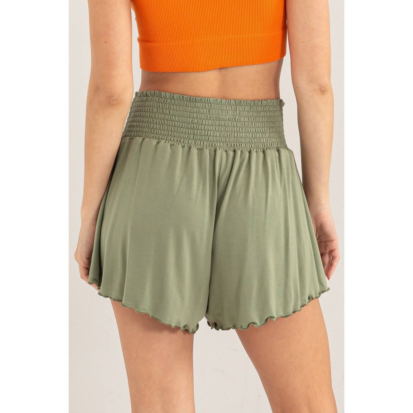 Jersey Smocked Lounge Shorts - Olive