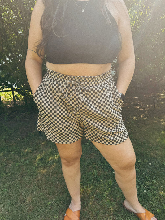 Checkerboard Knit Shorts - Mocha