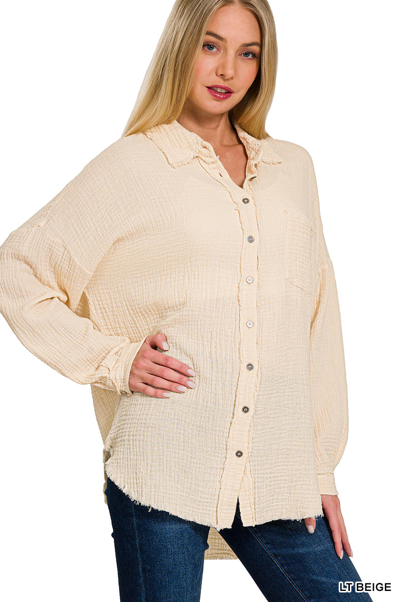 Gauze Button-Up - Light Beige