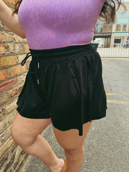 Flowy Drawstring Shorts - Black