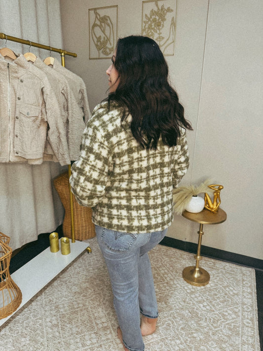 Olive Houndstooth Button Up Jacket