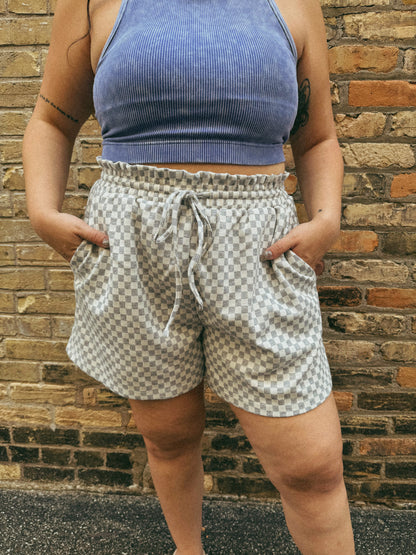 Checkerboard Knit Shorts - Grey