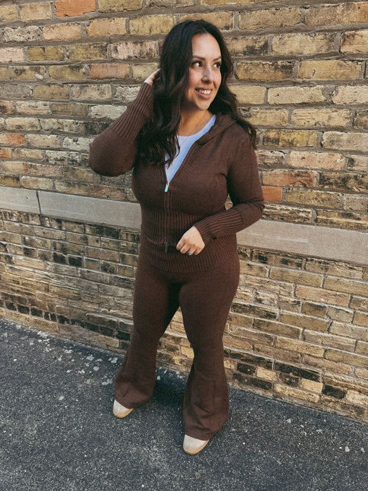 Chocolate Foldover Flare Sweater Pants