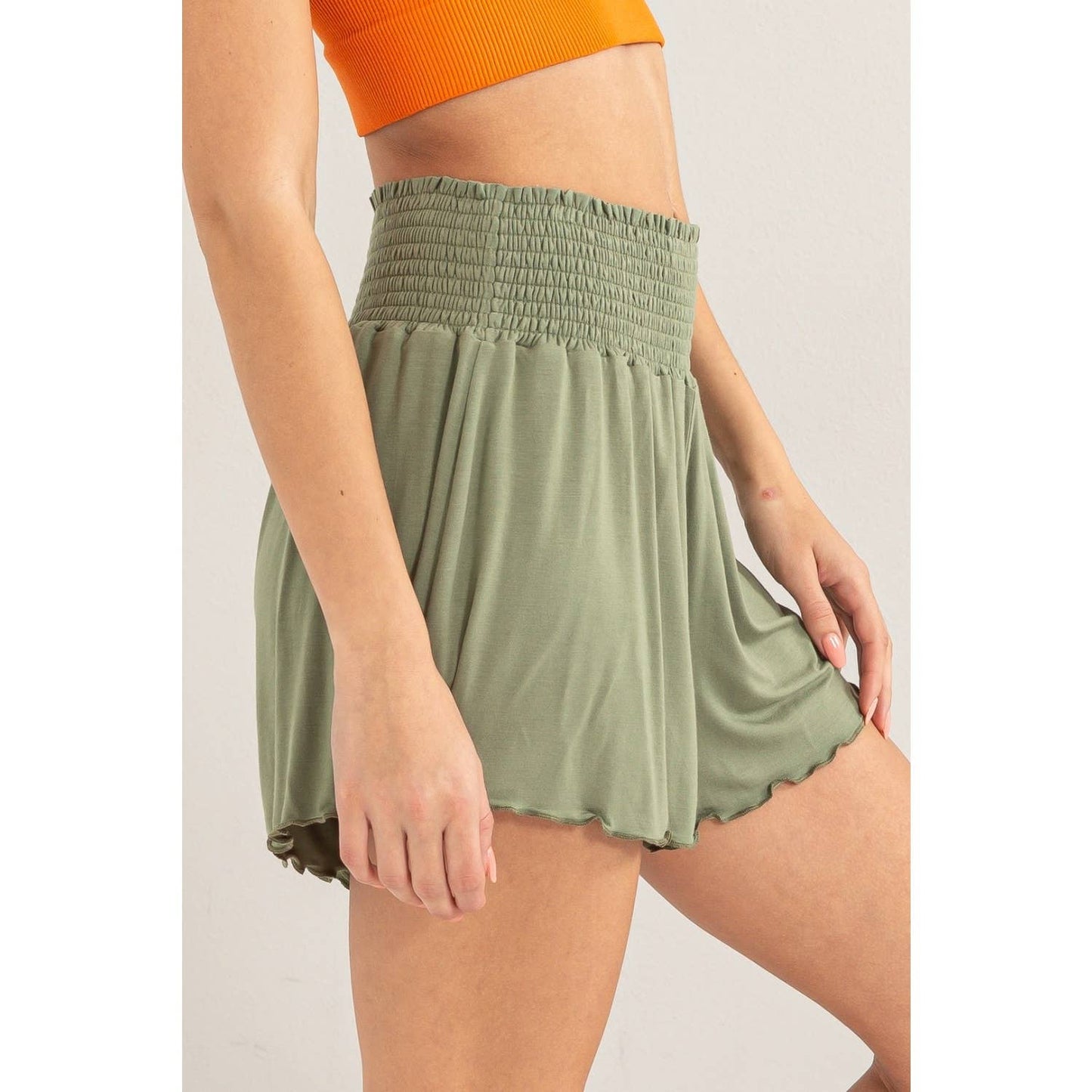 Jersey Smocked Lounge Shorts - Olive