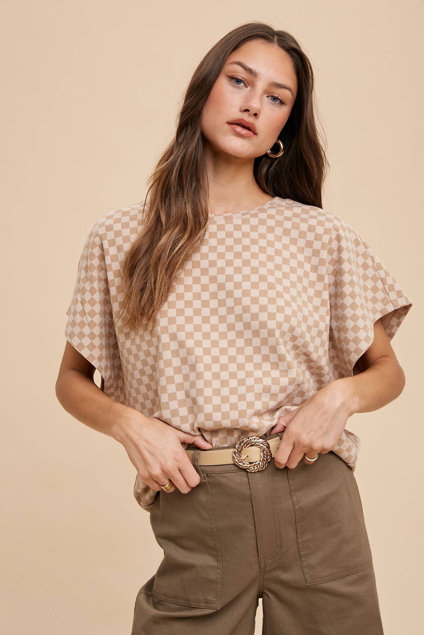 Checker Dolman Sleeve Top