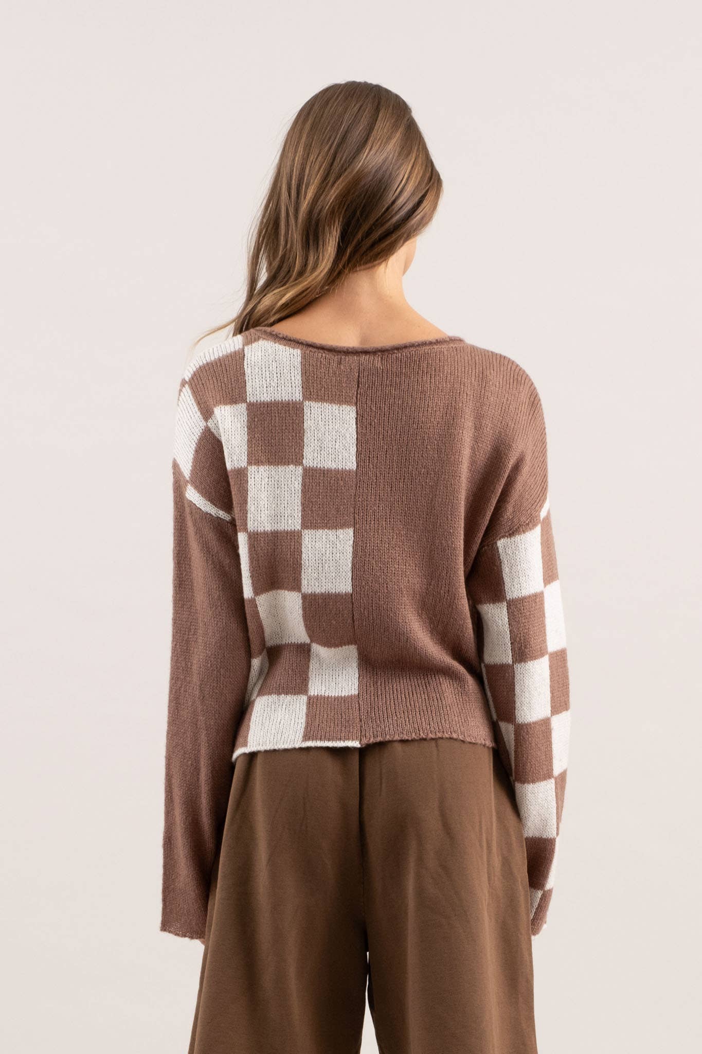 Checker Colorblock Knit Sweater