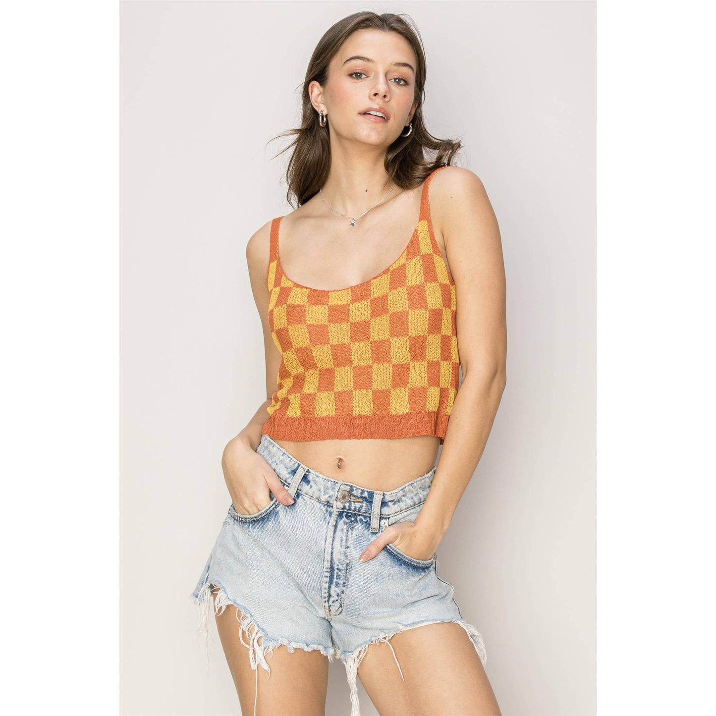 Checkered Knit Cami Top