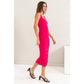 Fuchsia Mesh Ruched Bodycon Dress