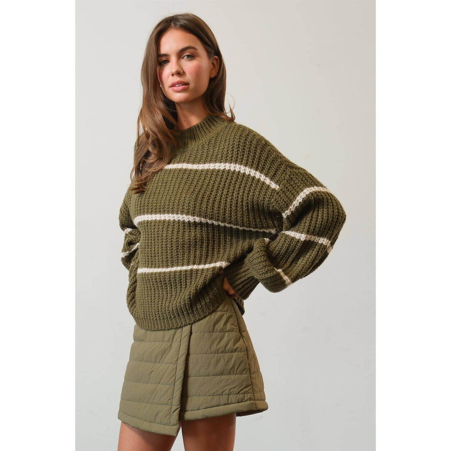 Olive Stripe Oversized Sweater