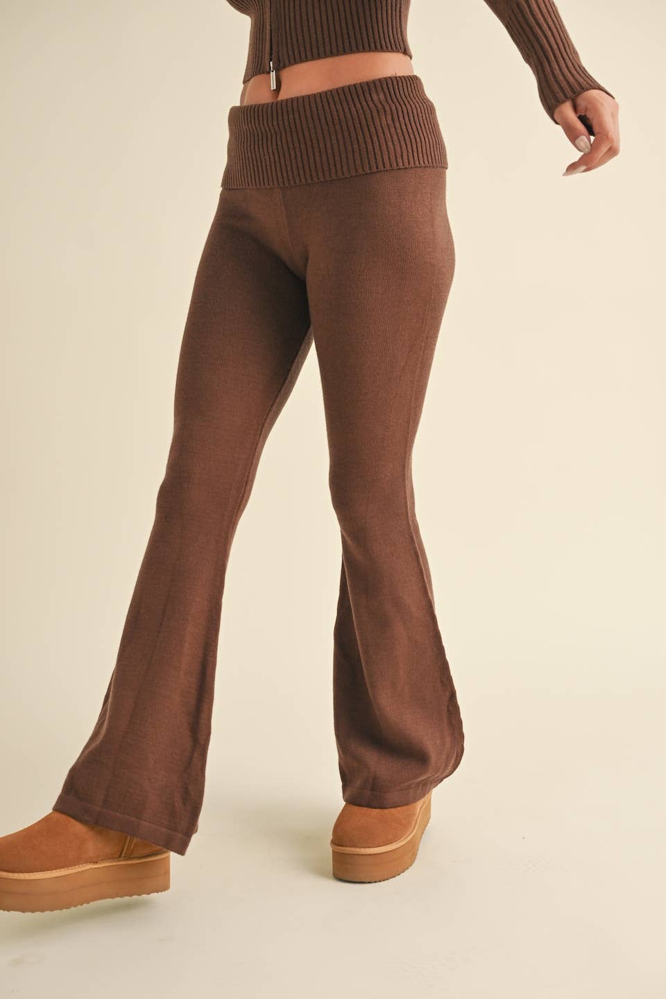 Chocolate Foldover Flare Sweater Pants